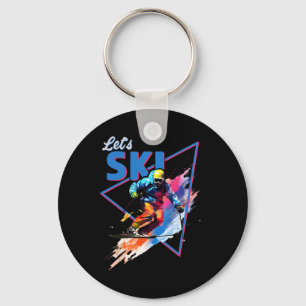Porte-clés Skis rétro poudre couleur vintage shred design