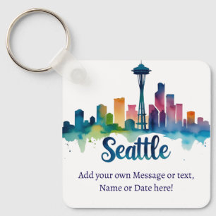 Porte-clés Skyline de Seattle à l'aquarelle personnalisée