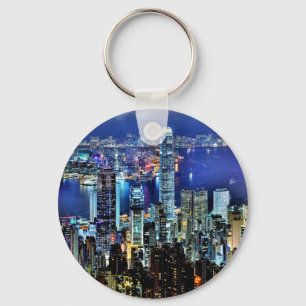Porte-clés Skyline nocturne de Hong Kong