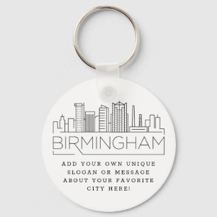 Porte-clés Skyline stylisée de Birmingham   Slogan personnali