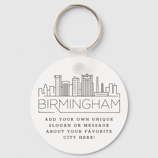 Porte-clés Skyline stylisée de Birmingham | Slogan personnali (Recto)
