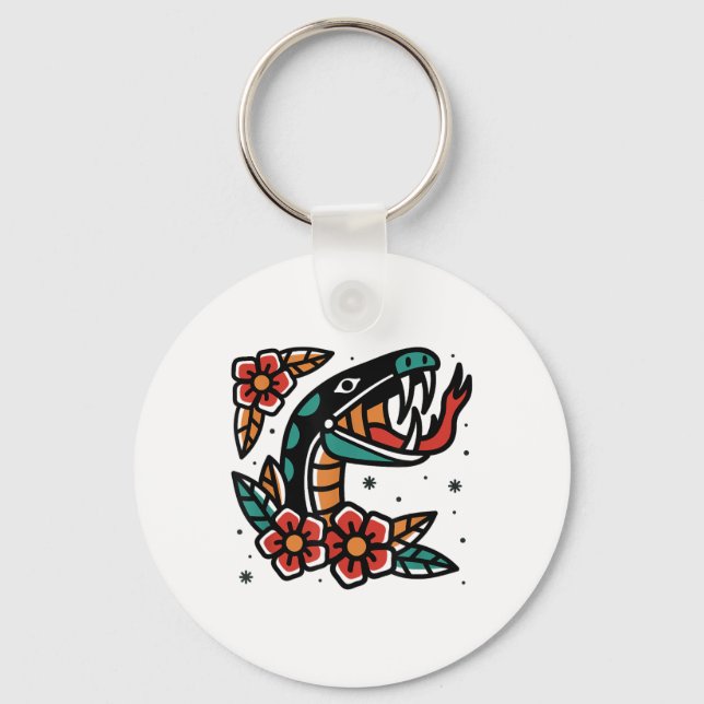 Porte-clés Snake Old School American traditionnel Tattoo Flas (Recto)
