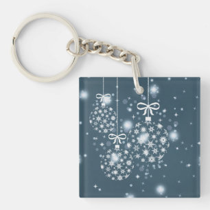 Porte-clés Snowflakes, bleu et blanc, ballons