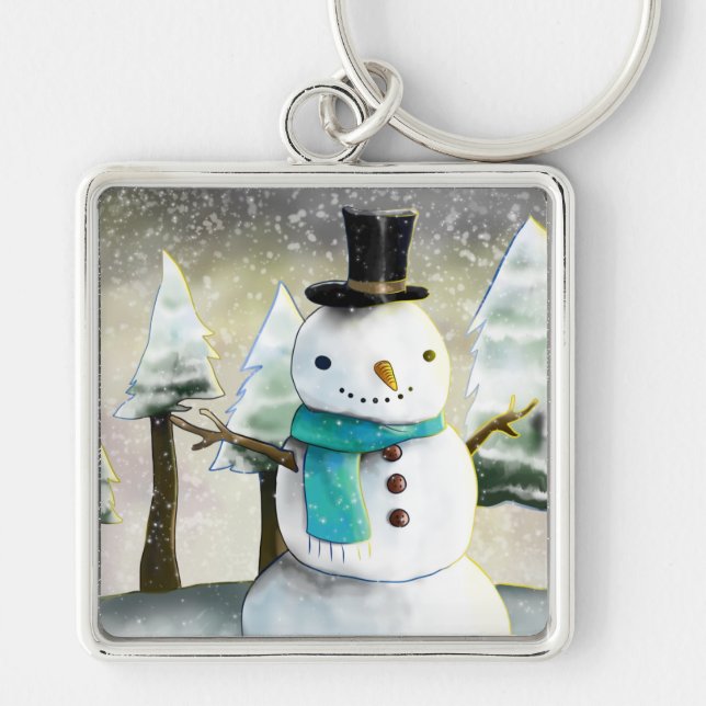 Porte-clés Snowman en hiver sur la scène de Noël (Devant)