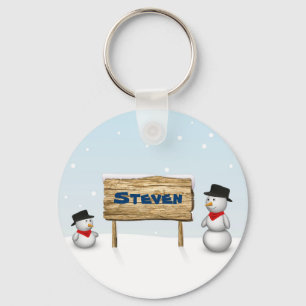 Porte-clés Snowmen mignon avec plaque de nom personnalisée