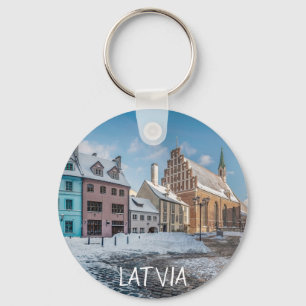Porte-clés Snowy winter city center in Riga, Latvia
