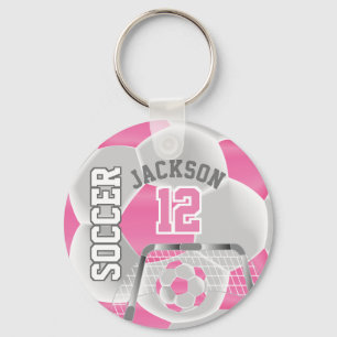 Porte-clés Soccer rose et blanc ⚽ bal Sport
