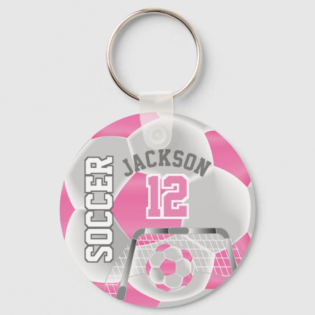 Porte-clés Soccer rose et blanc ⚽ bal Sport (Recto)