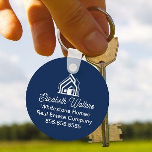 Porte-clés Société immobilière bleu marine personnalisée Mais