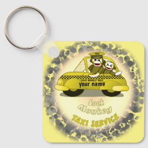 Porte-clés Sock Monkey Taxi nom personnalisé