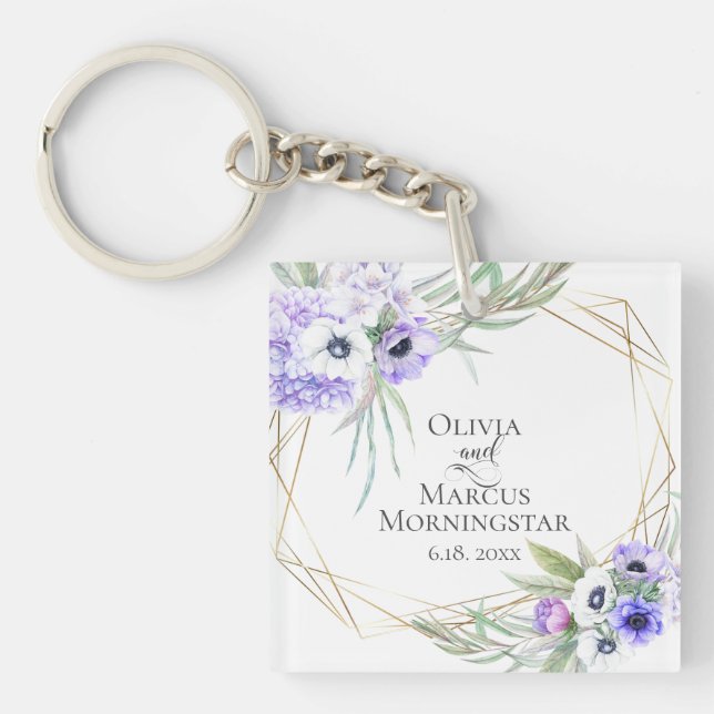 Porte-clés Soirée de mariage Cadeau Violet Anemone Bouquet fl (Devant)