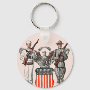 Porte-clés Soldat, marin et bouclier américain
