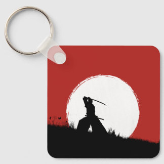 Porte-clés Soleil Rouge Silhouette de Samouraï