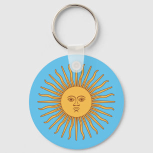 Porte-clés Soleil souriant bleu et jaune de mai