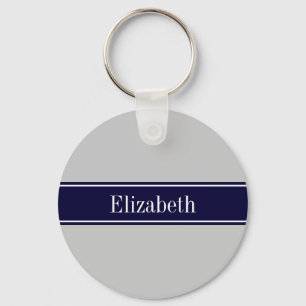 Porte-clés Solid Gray Navy Blue Ribbon