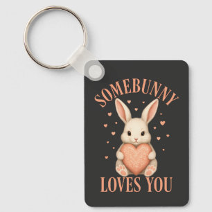 Porte-clés Somebunny Vous Aime Joli Lapin sur Fond Charbon Fo