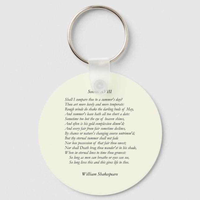 Porte-clés Sonnet # 18 par William Shakespeare (Recto)