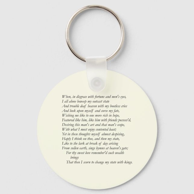 Porte-clés Sonnet # 29 par William Shakespeare (Recto)