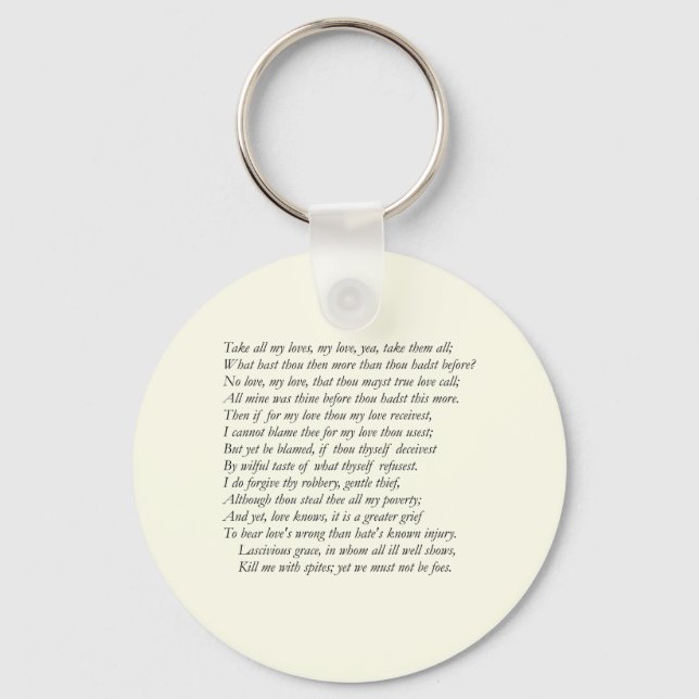Porte-clés Sonnet # 40 par William Shakespeare (Recto)