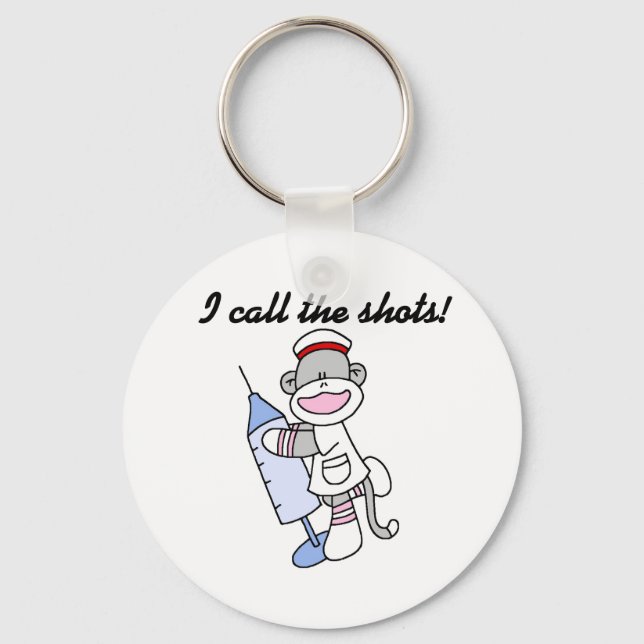 Porte-clés Soq Singe Infirmière J'appelle les coups cadeaux (Recto)