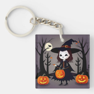 Porte-clés Sorcière d'Halloween avec citrouilles