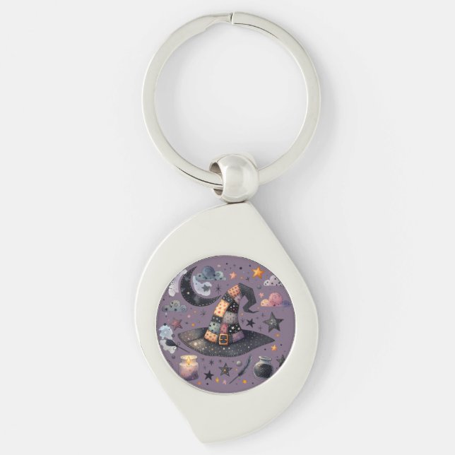 Porte-clés Sorcière lunaire Casquette et magie céleste (Devant)