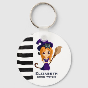Porte-clés Sorcière mignonne en Casquette violet Halloween