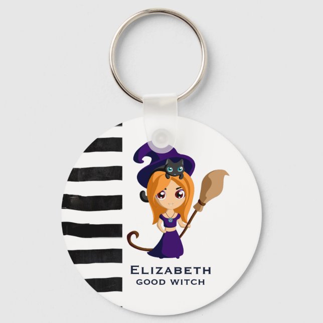 Porte-clés Sorcière mignonne en Casquette violet Halloween (Recto)