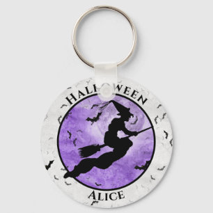 Porte-clés Sorcière noire volante d'Halloween Silhouette vio