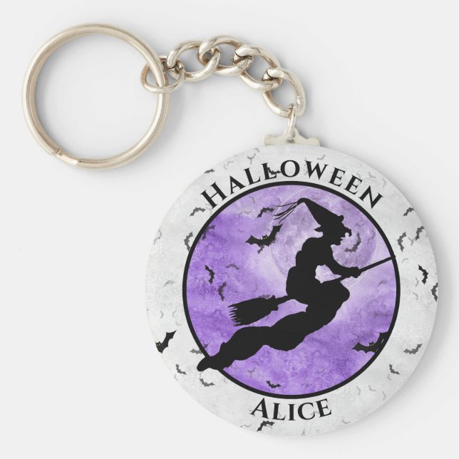 Porte-clés Sorcière noire volante d'Halloween Silhouette viol (Devant)