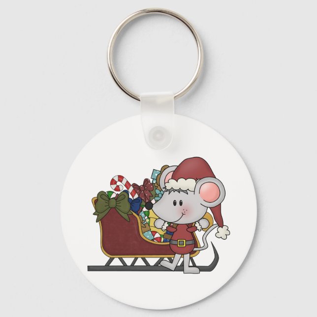 Porte-clés Souris de Père Noël avec le traîneau (Recto)
