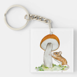 Porte-clés Souris drôle avec champignon sauvage