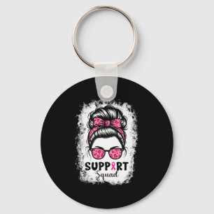 Porte-clés Soutien Squad Messy Bun Pink Warrior Cancer du sei