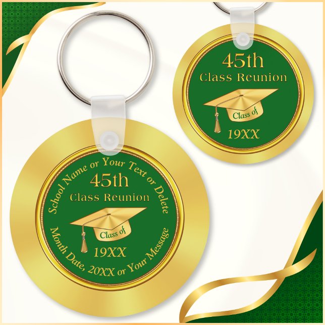 Porte-clés Souvenirs de réunion de la 45e classe moins chers, (45th class reunion party favors. Personalized Green Gold, 45 year reunion gifts. 45th class reunion.)