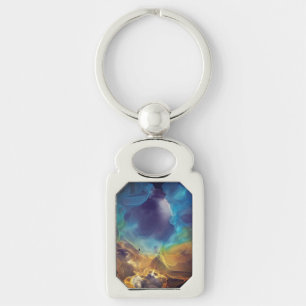 Porte-clés Space Nebula bleu jaune Alcool art