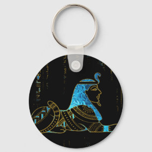 Porte-clés Sphinx égyptien sur le cristal bleu de