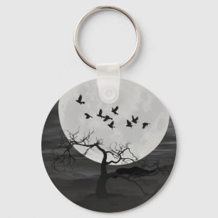 Porte-clés Spooky Ravens Flying Against the Full Moon
