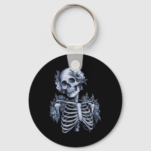 Porte-clés Squelette Crâne floral Halloween Gothique Occulte 