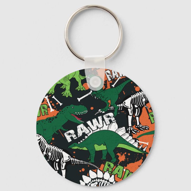 Porte-clés Squelette de dinosaure, motif sans soudure grunge. (Recto)