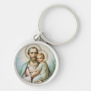 Porte-clés St. Joseph & Enfant Jésus Croix Lily