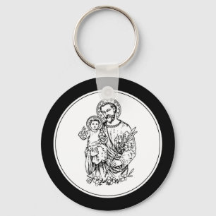 Porte-clés St. Joseph Priez pour Nous Noir, Blanc, Catholiqu