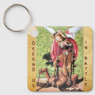 Porte-clés ST. MICHAEL, DRAGON ET JUSTICE, Vert Rouge Marron