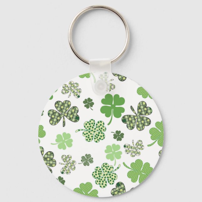 Porte-clés St. Patrick's Day Irlandais Green and White Clover (Recto)