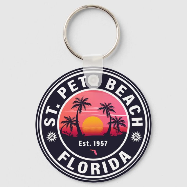Porte-clés St. Pete Beach Floride Retro Sunset Souvenirs 60s (Recto)