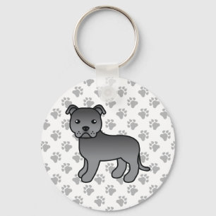 Porte-clés Staffordshire Bull Terrier Bleu Chien de Dessin An
