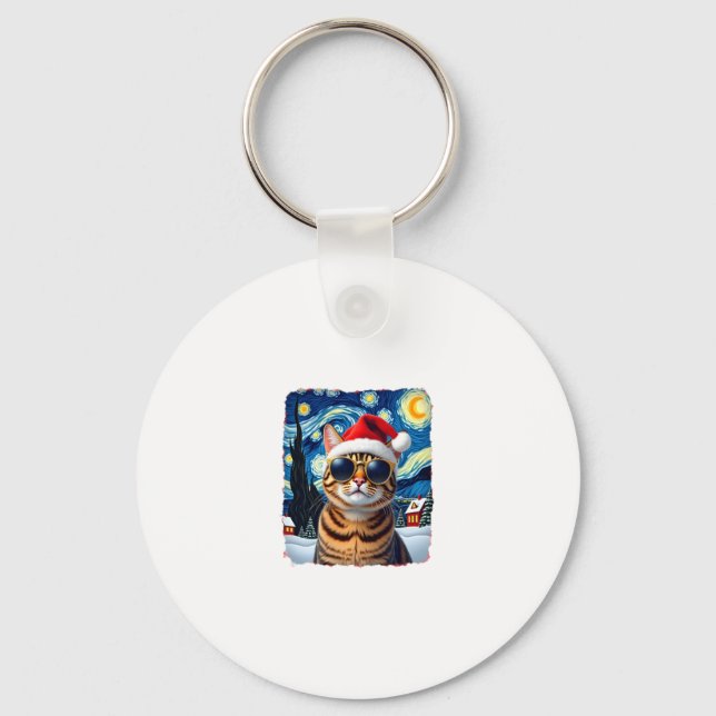 Porte-clés Starry Night Orange Tabby Cat Christmas (Recto)