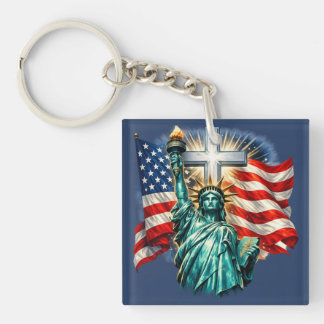Porte-clés Statue de la Liberté avec drapeaux et croix