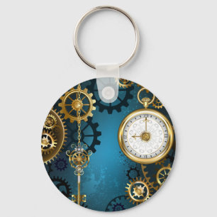 Porte-clés Steampunk Arrière - plan turquoise avec Gears