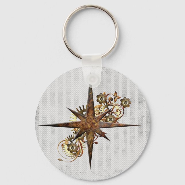 Porte-clés Steampunk Compass Star Grunge (Recto)