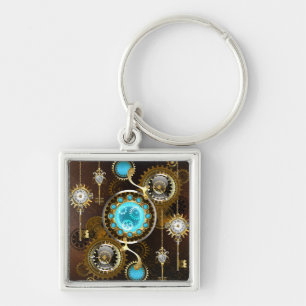 Porte-clés Steampunk Rusty Background with Turquoise Lenses